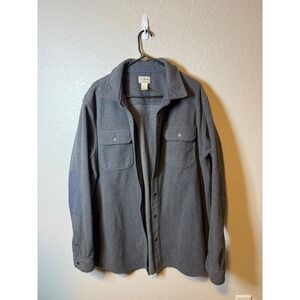 L.L.Bean Gray Fleece Shirt Jacket Mens XL Tall Snap Button Elbow Patch
